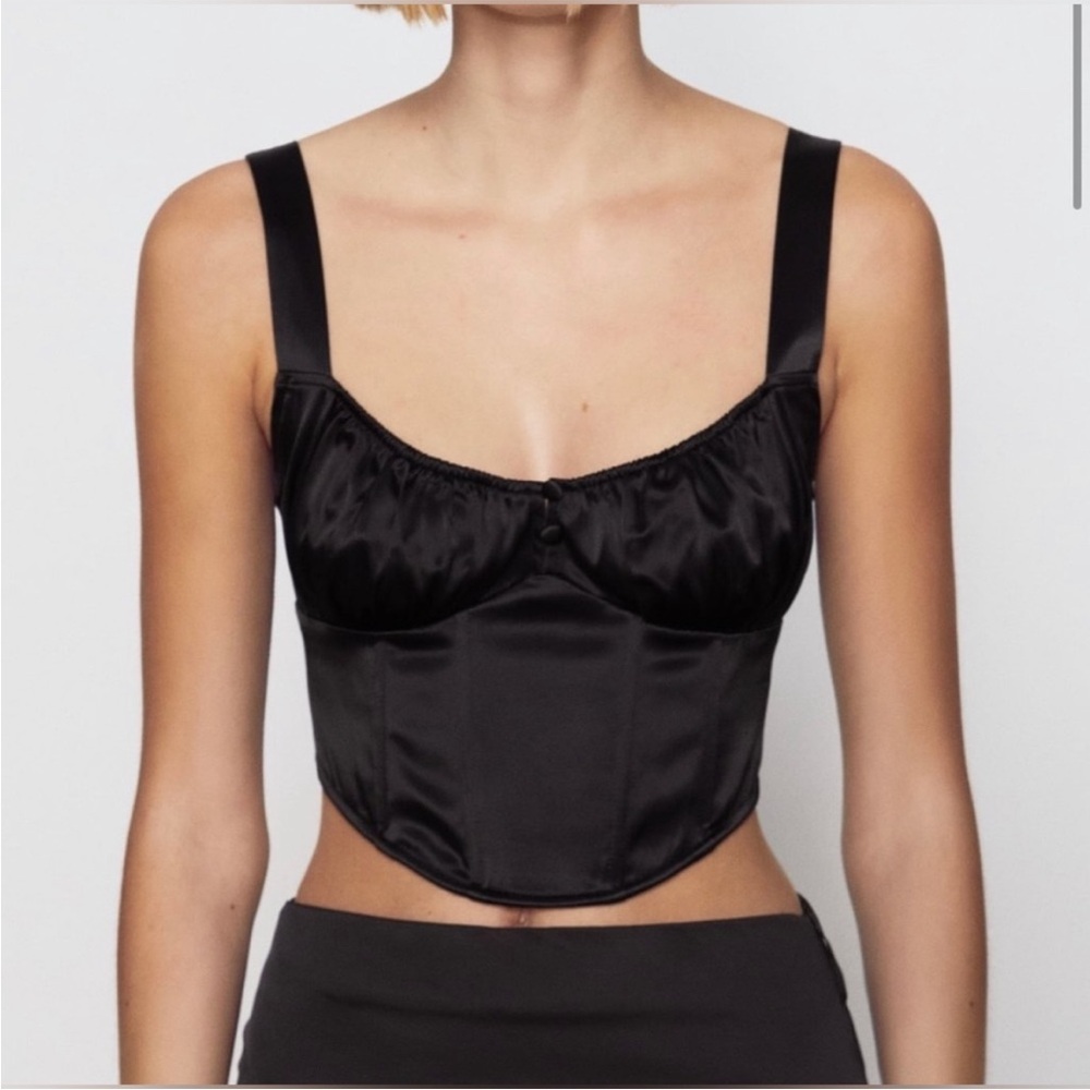 Zara Black Satin Corset Crop Top